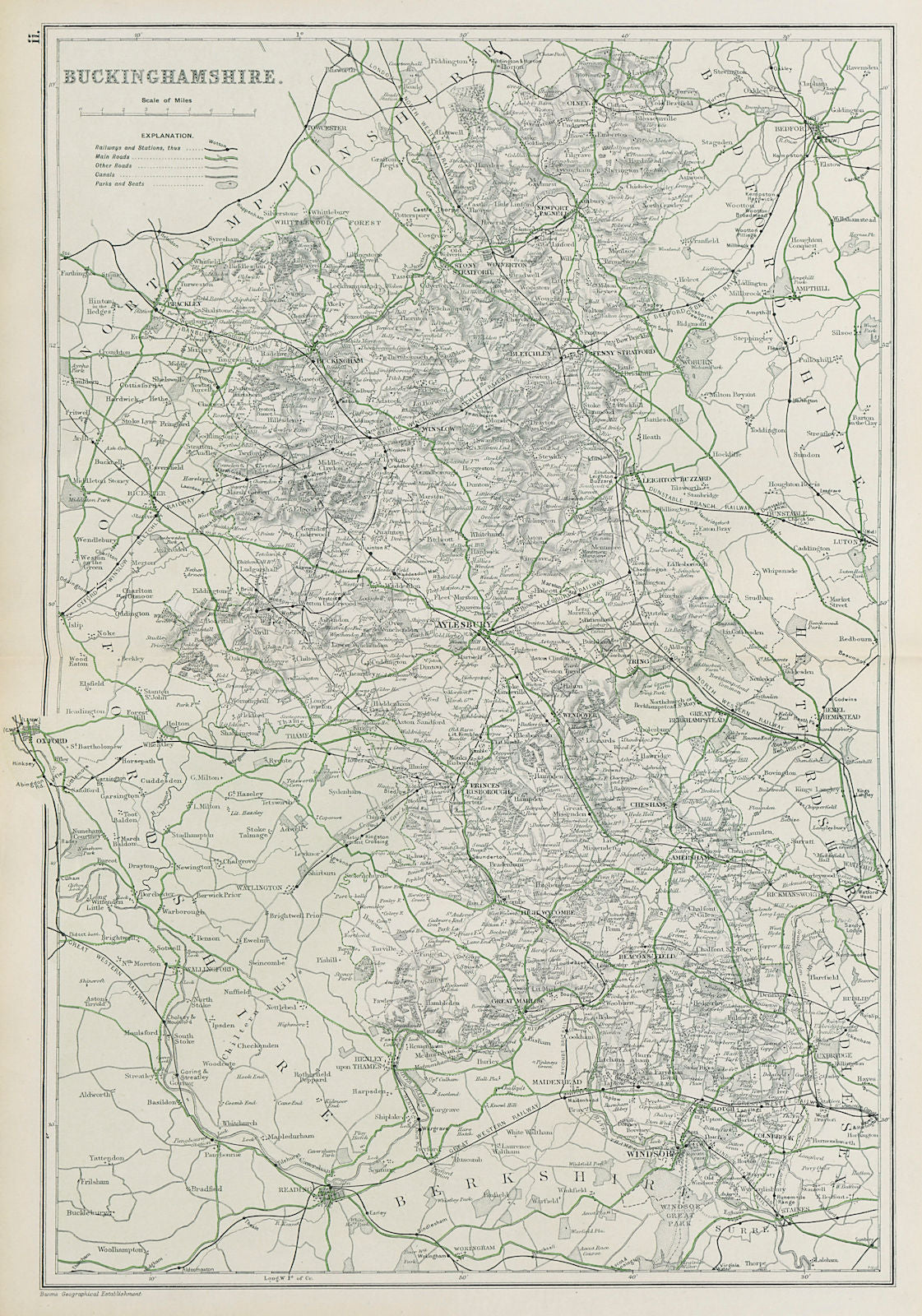 BUCKINGHAMSHIRE. Showing Parliamentary divisions,boroughs & parks.BACON 1913 map